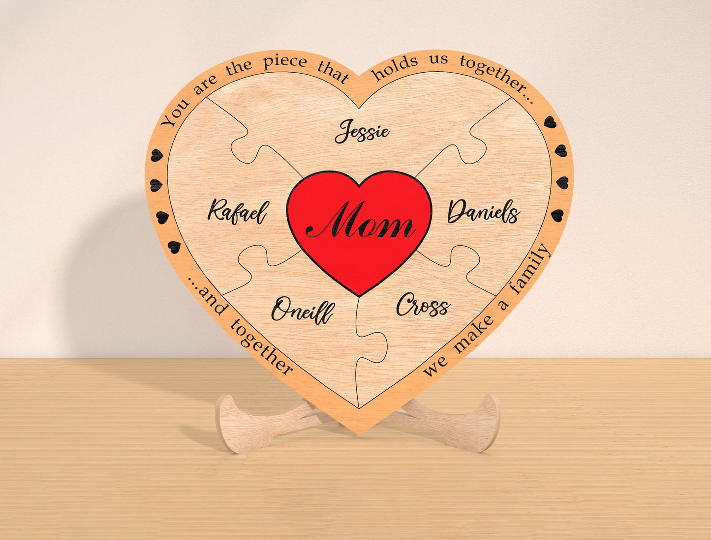 Personalized Mom Heart Sign SVG Custom Kids Name for Glowforge