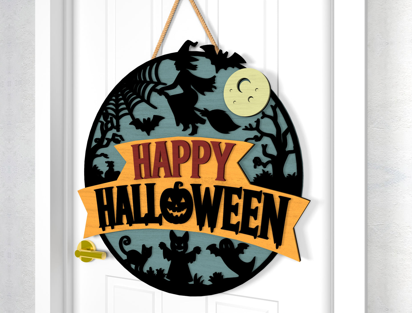 Happy Halloween Door Sign SVG Boo Pumpkin Laser Cut Bundle for LightBurn