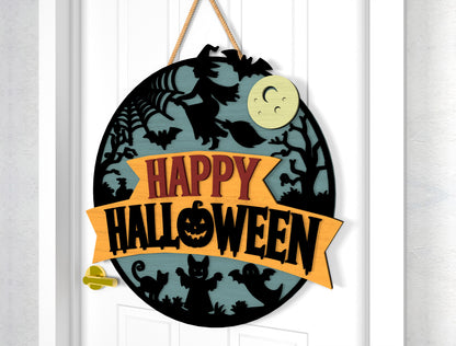 Happy Halloween Door Sign SVG Boo Pumpkin Laser Cut Bundle for LightBurn