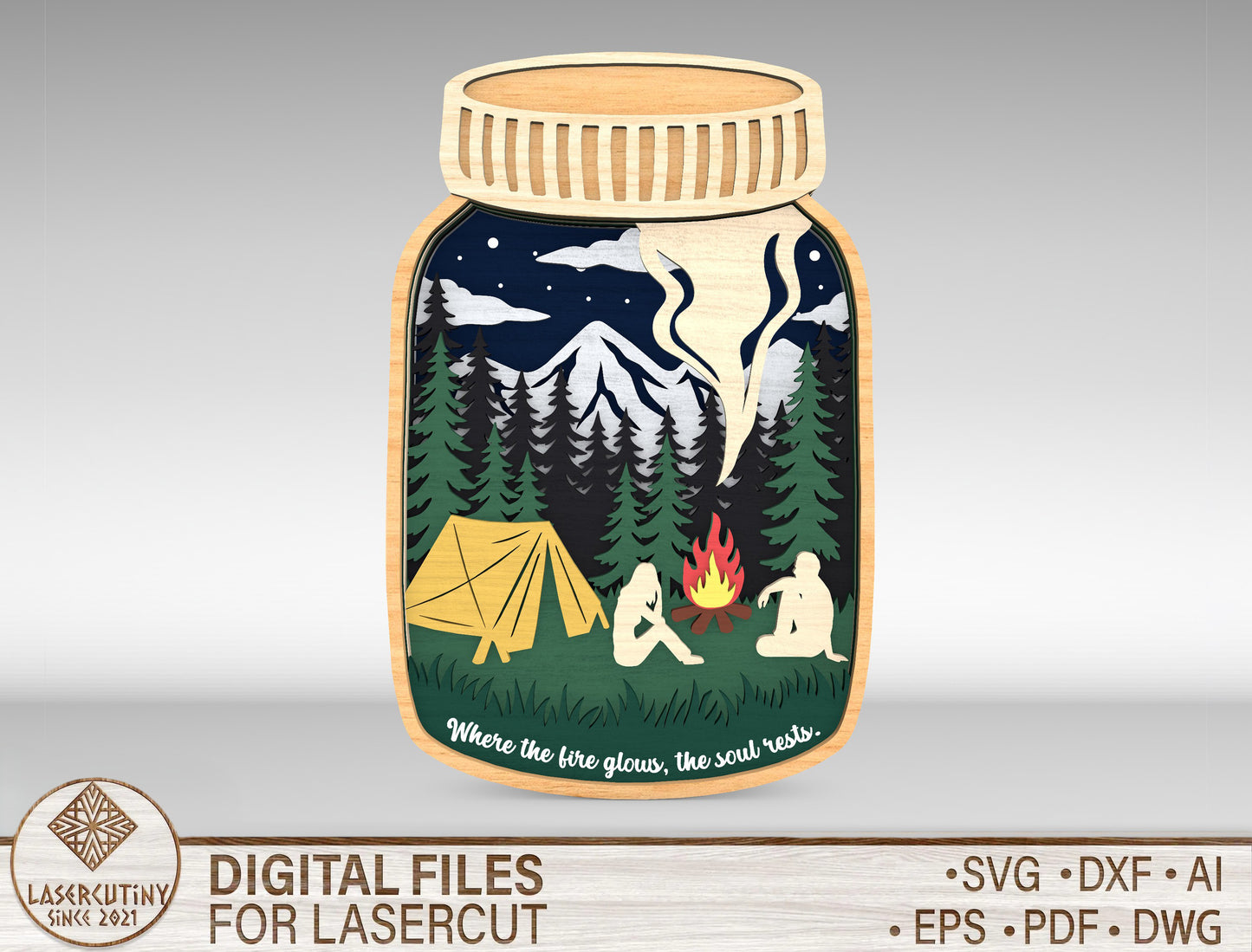 Multilayer Camping Mason Jar SVG for xTool and Glowforge