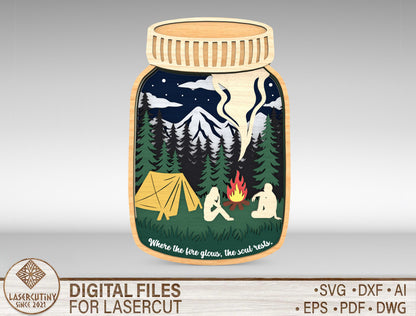 Multilayer Camping Mason Jar SVG for xTool and Glowforge