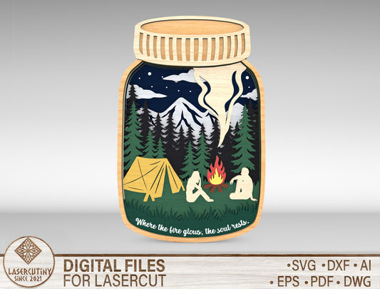 Multilayer Camping Mason Jar SVG for xTool and Glowforge