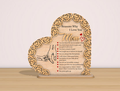Personalized Mom Rose Heart Sign SVG Bundle for LightBurn and xTool