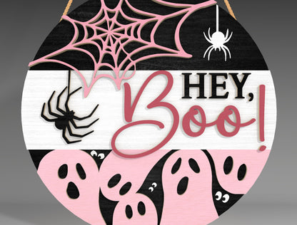 Halloween Ghost Spider Web Round Sign SVG for Glowforge LightBurn xTool