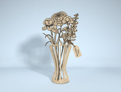 Wooden Flower Vase SVG Bundle 5 Vases 22 Flowers for Glowforge and xTool