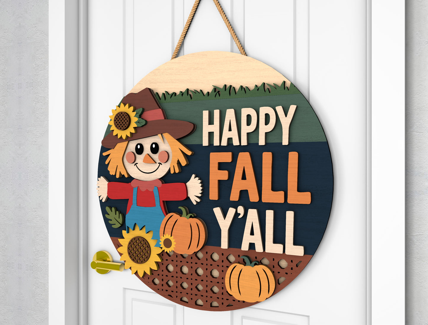 Happy Fall Y'all Scarecrow and Welcome Fall Truck Door Hanger SVG Set for Glowforge xTool LightBurn 2 Designs