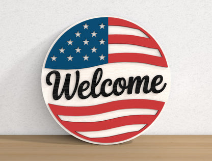 Patriotic Welcome Round Sign SVG Bundle for Glowforge