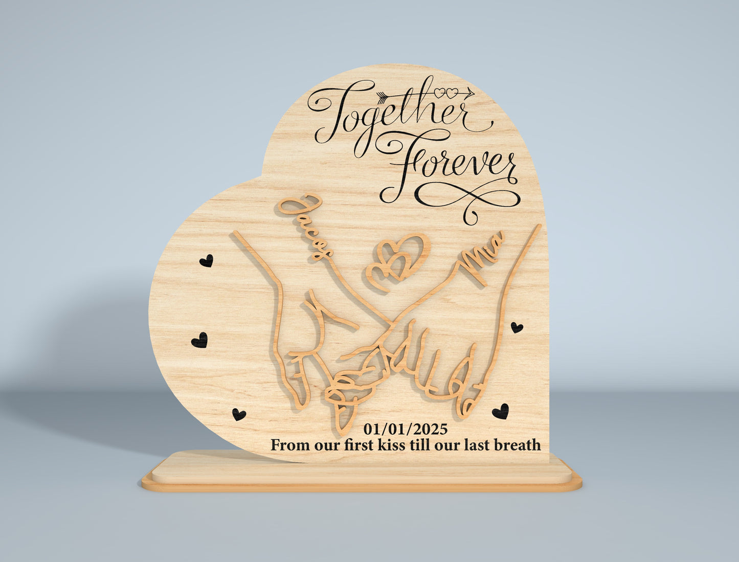 Personalized Holding Hands Heart Laser Cut File Bundle | Romantic Couple Decor | Valentine Wooden Art | Glowforge, xTool, LightBurn, etc.