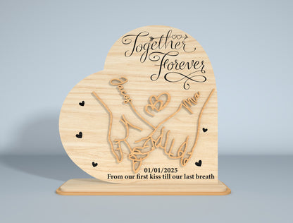 Personalized Holding Hands Heart Laser Cut File Bundle | Romantic Couple Decor | Valentine Wooden Art | Glowforge, xTool, LightBurn, etc.
