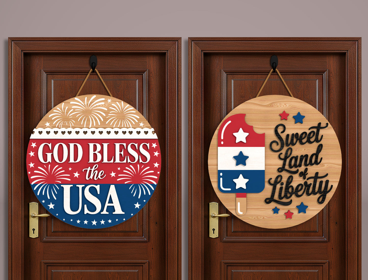 Patriotic Door Hanger SVG Bundle Laser Cut File for Glowforge