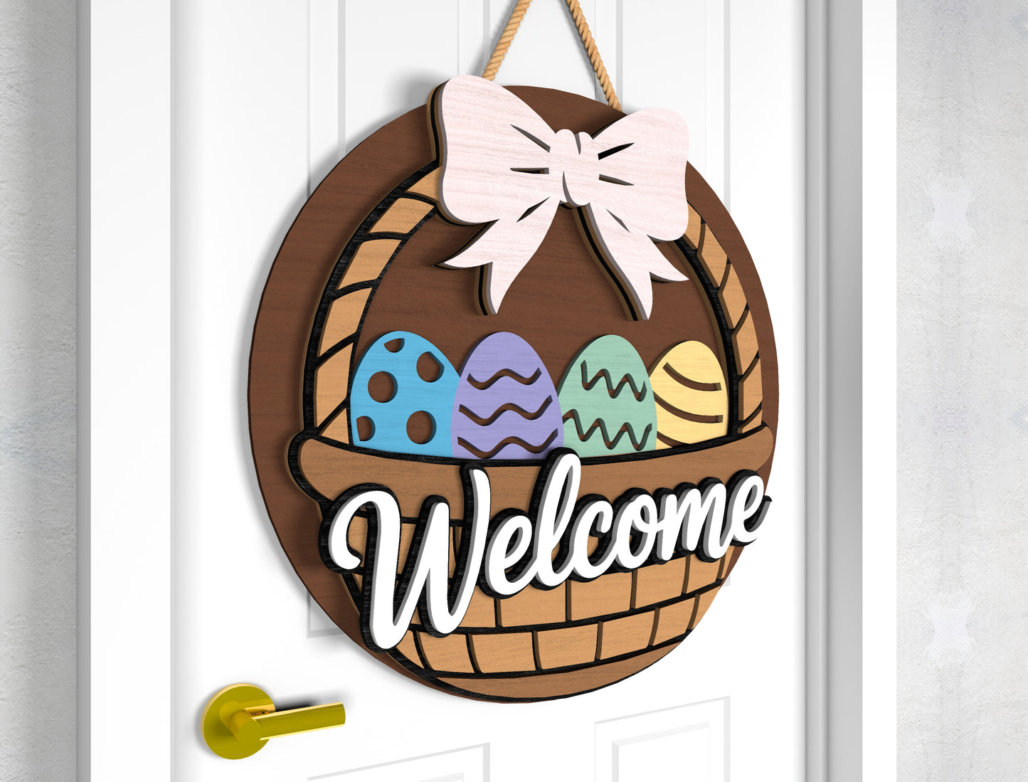 Easter Basket Welcome Door Sign SVG Spring Egg Decor for Glowforge and xTool