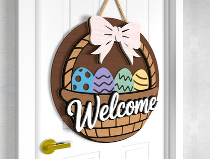 Easter Basket Welcome Door Sign SVG Spring Egg Decor for Glowforge and xTool