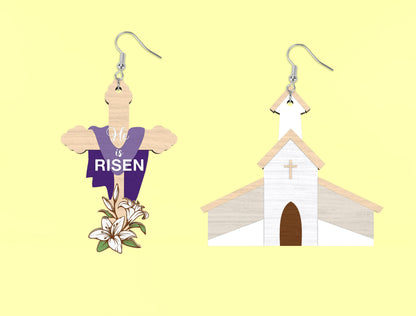 Christian Easter Earring SVG He Is Risen Cross 12 Designs for Glowforge