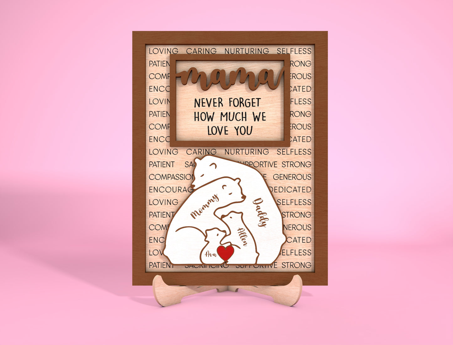 Personalized Mom Bear Sign SVG Custom Family Name for LightBurn