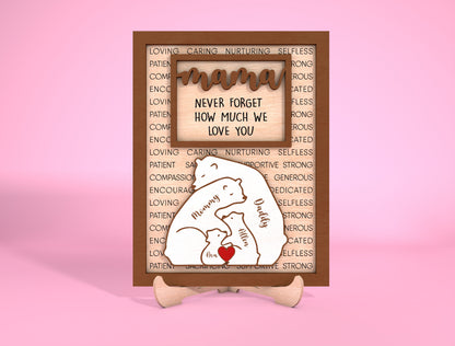 Personalized Mom Bear Sign SVG Custom Family Name for LightBurn