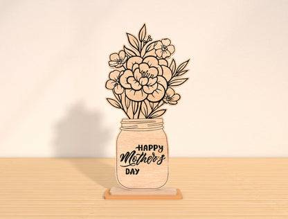 Mom Floral Vase Sign SVG Bundle Mother's Day for Glowforge and xTool