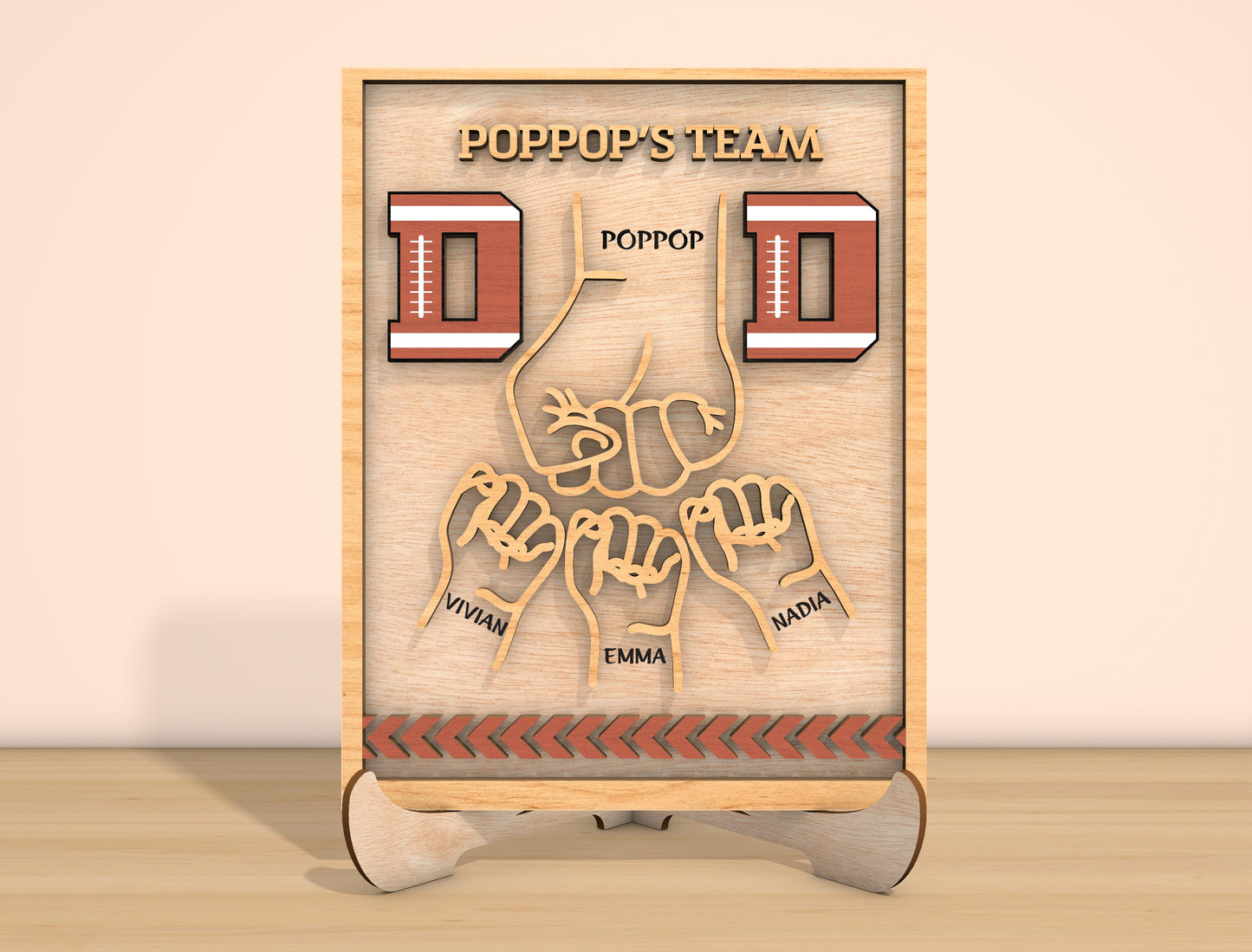 Father's Team Dad Handprint Football Sign SVG Laser Cut File for Glowforge and xTool