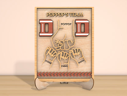 Father's Team Dad Handprint Football Sign SVG Laser Cut File for Glowforge and xTool