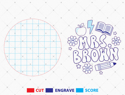 Personalized Retro Gingham Classroom Door Sign SVG Laser Cut File for Glowforge