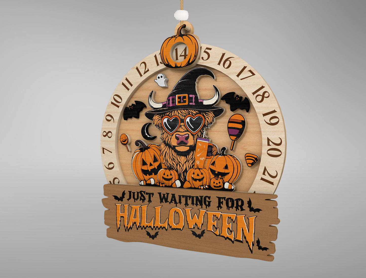 Halloween Highland Cow Countdown Calendar SVG for Glowforge xTool