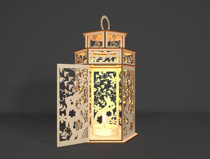 Easter Bunny Lantern SVG Wooden Candle Lantern Decor for Glowforge and xTool