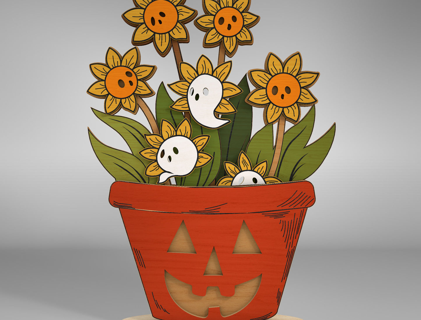 Halloween Sunflower Ghost Multilayer SVG for Glowforge xTool LightBurn