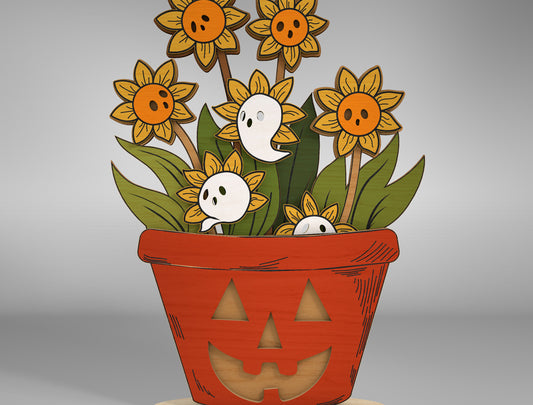 Halloween Sunflower Ghost Multilayer SVG for Glowforge xTool LightBurn