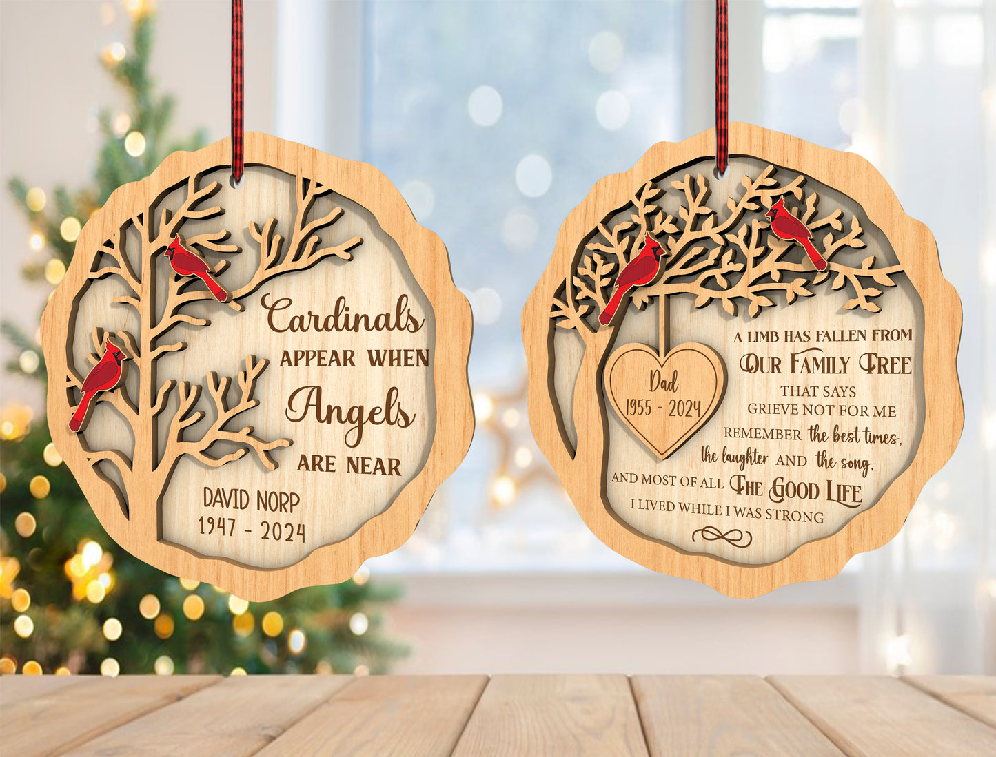 Cardinal Memorial Ornament SVG Tree Remembrance Decor Laser Cut File for Glowforge