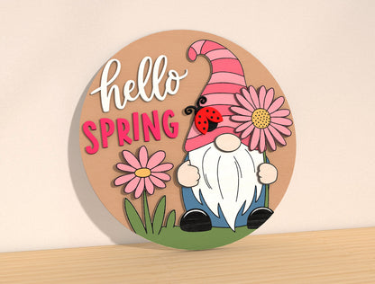 Spring Round Door Hanger SVG Highland Cow Hello Spring for LightBurn