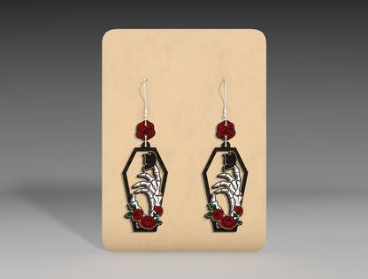 Halloween Coffin Earrings SVG Bundle 5 Skeleton Rose Designs for xTool Glowforge