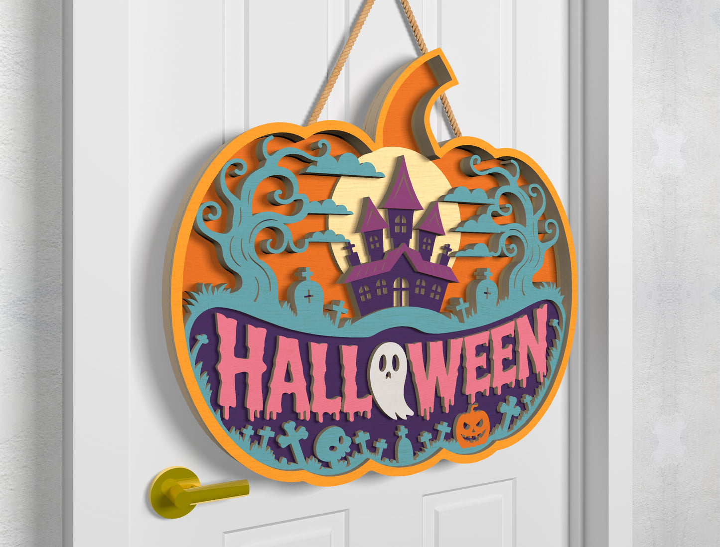 Halloween Pumpkin Door Sign SVG Laser Cut Files for Glowforge