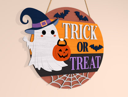 Trick or Treat Ghost Door Hanger SVG Set for Glowforge xTool LightBurn