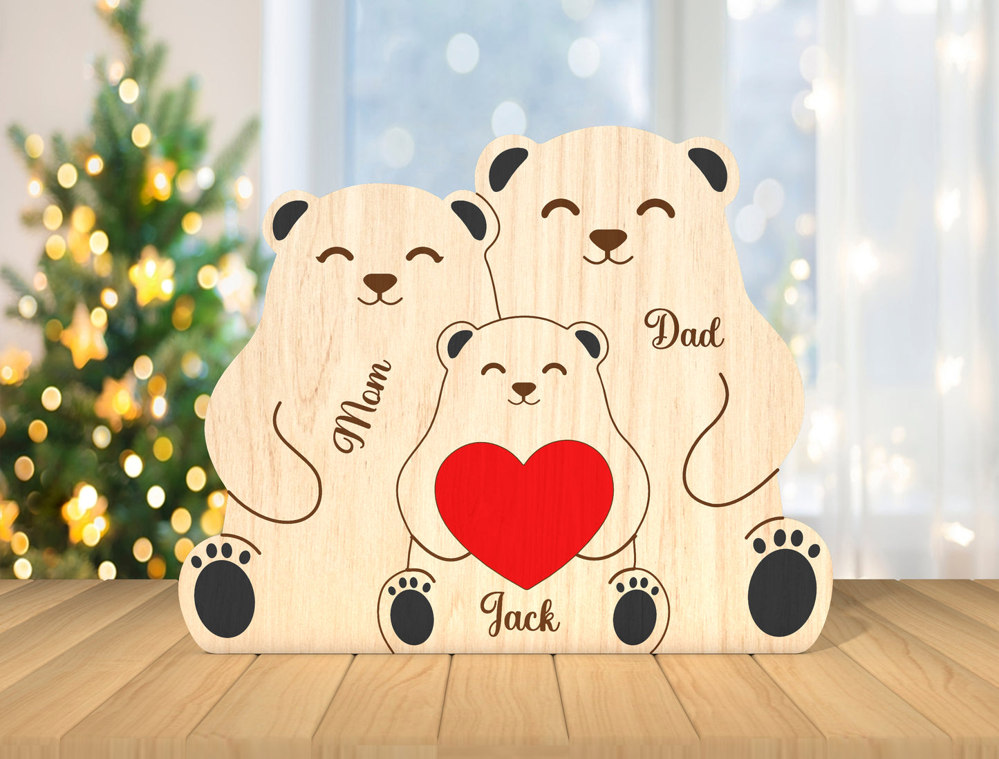 Sitting Bear Family Puzzle Sign SVG for Glowforge and LightBurn