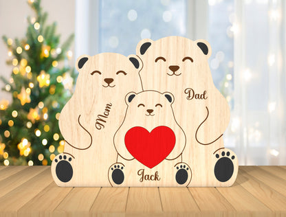Sitting Bear Family Puzzle Sign SVG for Glowforge and LightBurn