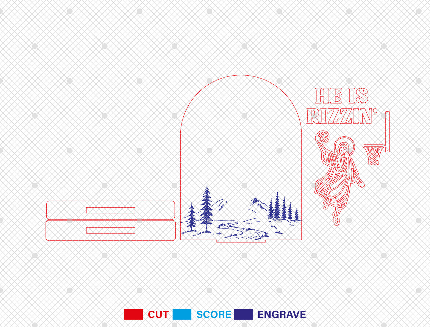 He Is Rizzin’ Laser Cut File | Funny Faith Basketball Decor | Modern Wooden Sign | Glowforge, xTool, LightBurn, etc.