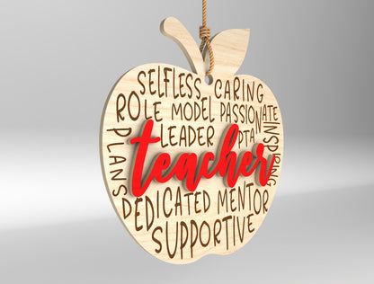 Teacher Apple Ornament SVG Bundle Laser Cut File for Glowforge