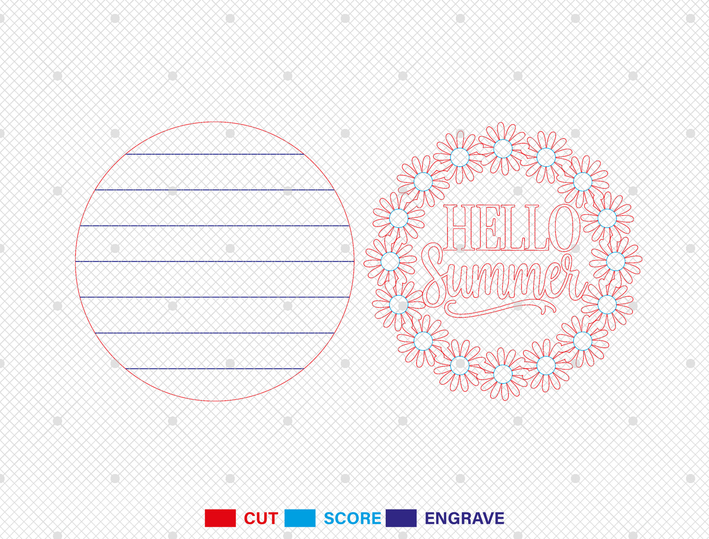 “Hello Summer” Daisy Wreath Door Sign SVG for Glowforge