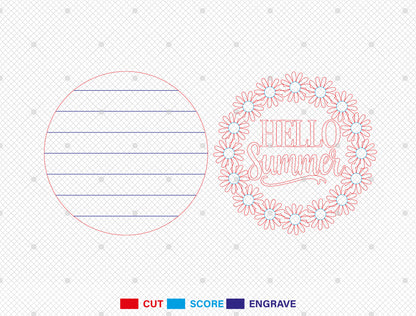 “Hello Summer” Daisy Wreath Door Sign SVG for Glowforge