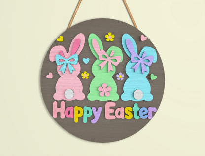 Easter Bunny Door Sign SVG Bundle Cute Bunny Quote for LightBurn
