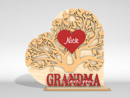 Personalized Grandma Family Tree SVG Custom Name Heart Sign for xTool and Glowforge