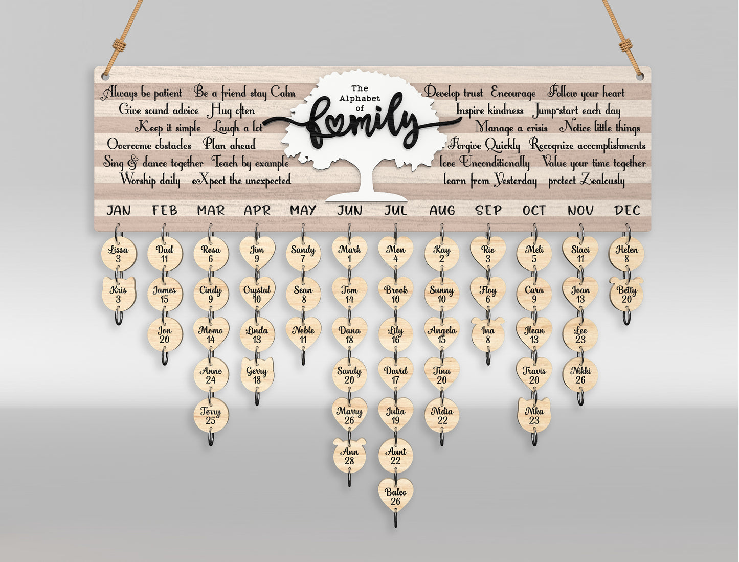 Personalized Family Name Sign SVG Hanging Heart Wall Decor Laser Cut File for LightBurn and xTool