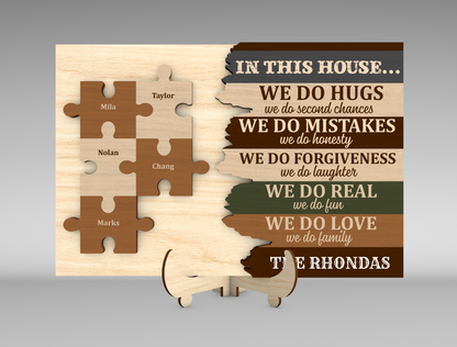 "In This House We Do Hugs" Family Puzzle Sign SVG for xTool