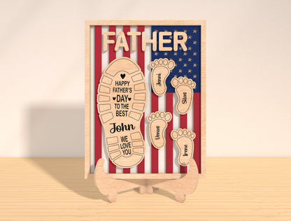 Father’s Day Footprint Stand Laser Cut File | Dad Family Footprints Sign | Patriotic Wooden Decor | Glowforge, xTool, LightBurn, etc.