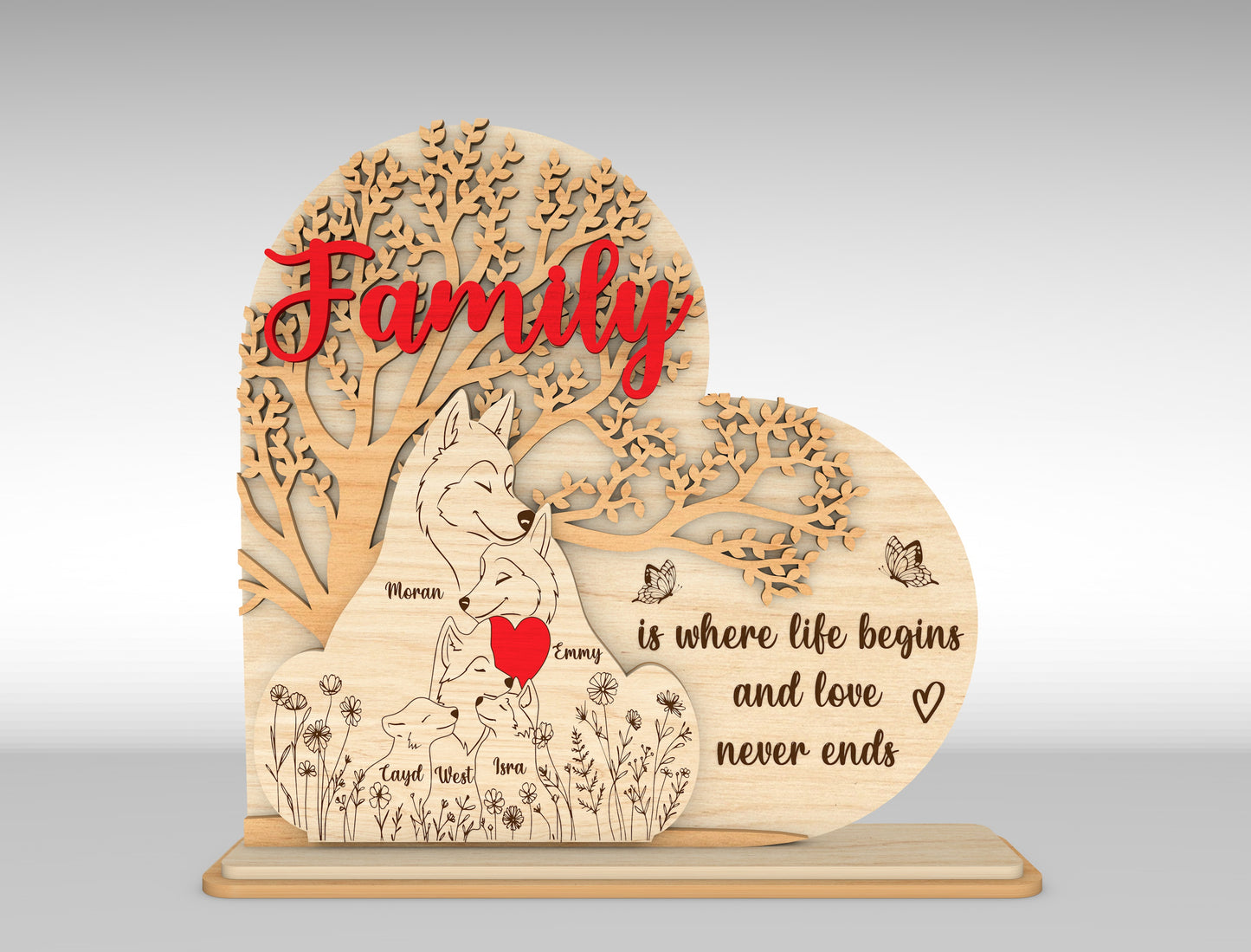 Custom Name Wolf Family Tree Sign SVG for LightBurn and Glowforge