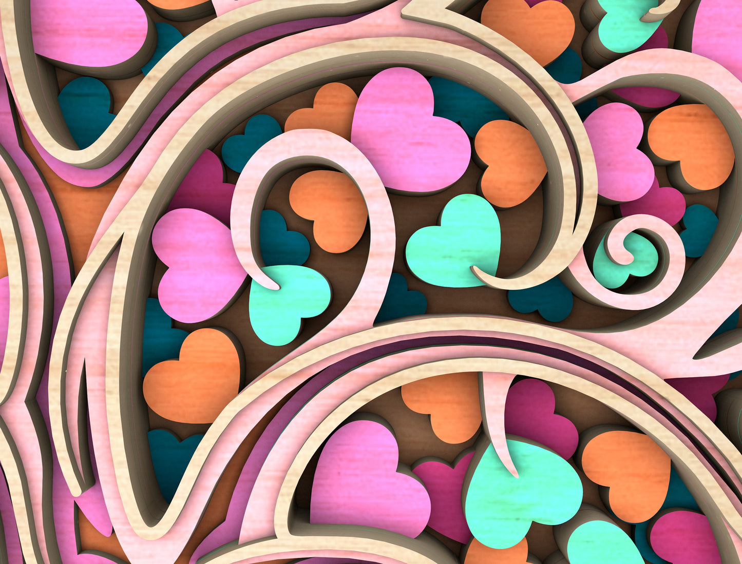 Colorful Heart Tree Round Sign SVG Multilayer for LightBurn
