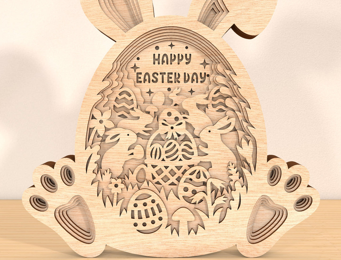 Multilayer Bunny Happy Easter SVG Rabbit Egg Scene for Glowforge and xTool