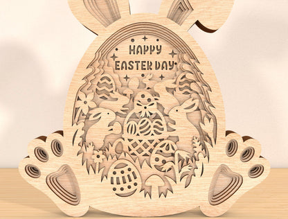 Multilayer Bunny Happy Easter SVG Rabbit Egg Scene for Glowforge and xTool