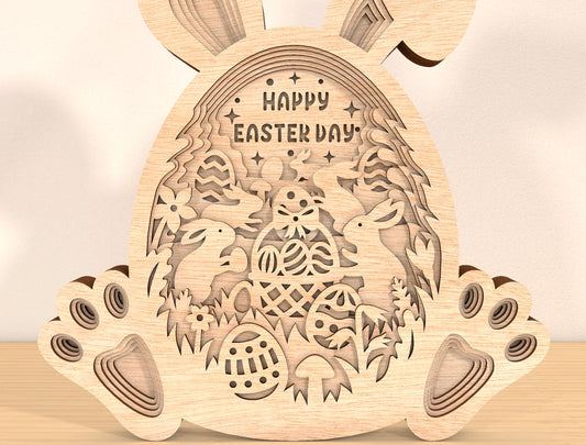 Multilayer Bunny Happy Easter SVG Rabbit Egg Scene for Glowforge and xTool
