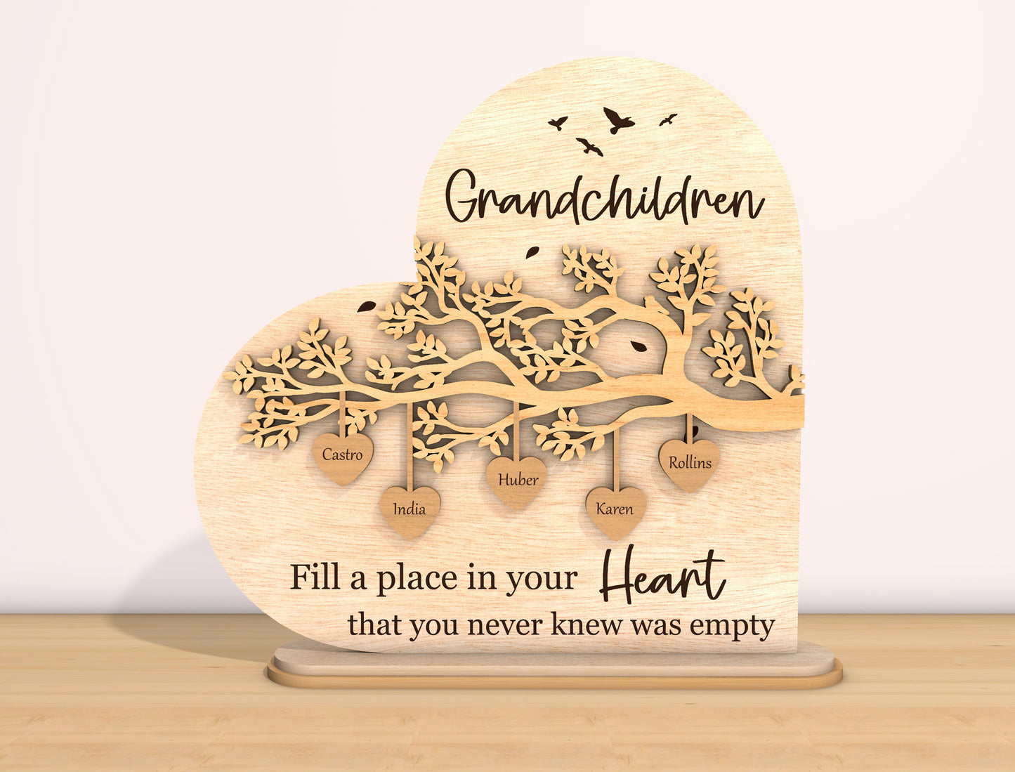Grandchildren Heart Sign SVG Personalized Family Tree Laser Cut File for Glowforge and xTool