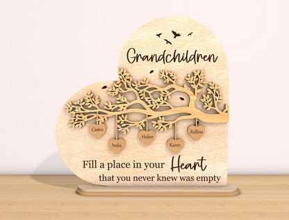Grandchildren Heart Sign SVG Personalized Family Tree Laser Cut File for Glowforge and xTool